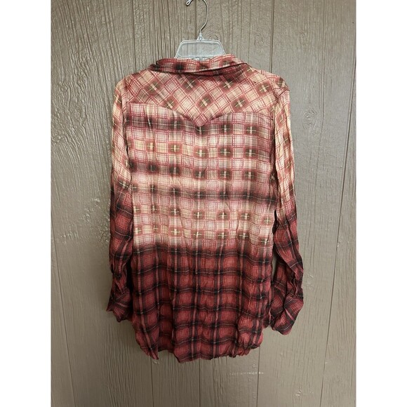 FREE PEOPLE FP ONE Sz S GRUNGE PLAID SHIRT BUTTONDOWN TUNIC DISTRESSED TUNIC - Picture 7 of 7